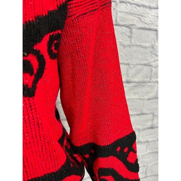 Rose Metallic Knit Black & Red Pullover Round Neck  Long Sleeve Sweater 90s Sz L - Picture 3 of 5